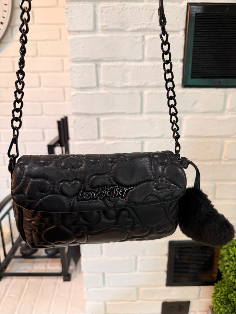 Betsey Johnson Quilted Black Chain Shoulder Bag